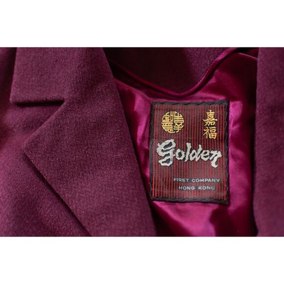 Vintage 90s  Wool Pea Coat Raspberry Maroon Burgundy S Golden First SMALL FLAW - Picture 2 of 7